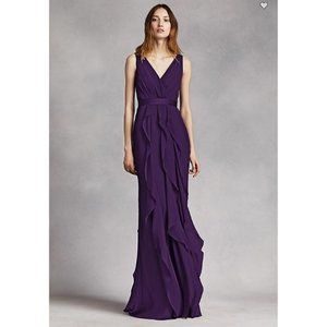 White by Vera Wang Amethyst Ruffle Evening Dress